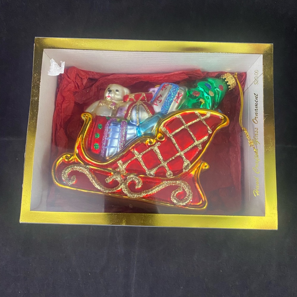 Festive Sleigh Blown Glass Christmas Ornament